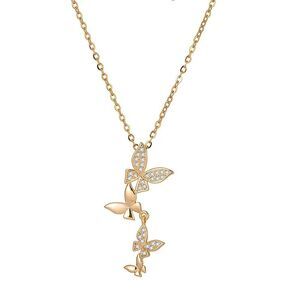 18K Gold Plated Butterfly Necklace Stainless Steel Cubic Zirconia Women's
